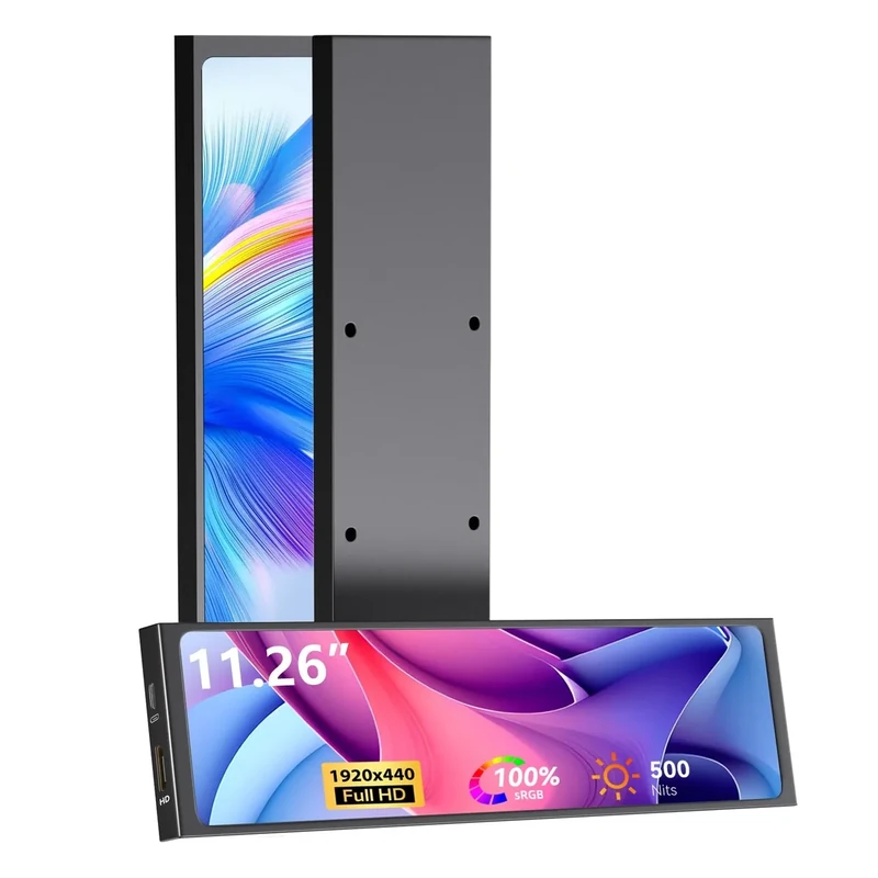 AISHICHEN 11.26" Mini Monitor FHD 1920x440 Small Wide Monitor for PC Case, LCD Screen IPS Display with HDMI & Type-C for Raspberry Pi Laptop CPU GPU Temperature Aida64 Monitoring
