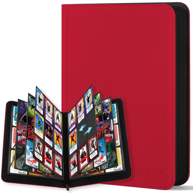 Zofly 9-Pocket Card Zip Binder - 540 Card Capacity, 30 Pages, Red