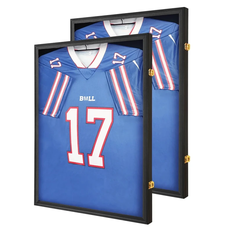 Goazhpon Jersey Frame Display Case for Wall ,Large Lockable T-Shirt Shadow Box with Felt Lining & Clear UV Protection Acrylic & Hangers for Football Basketball Baseball Soccer Hockey 2 Pack