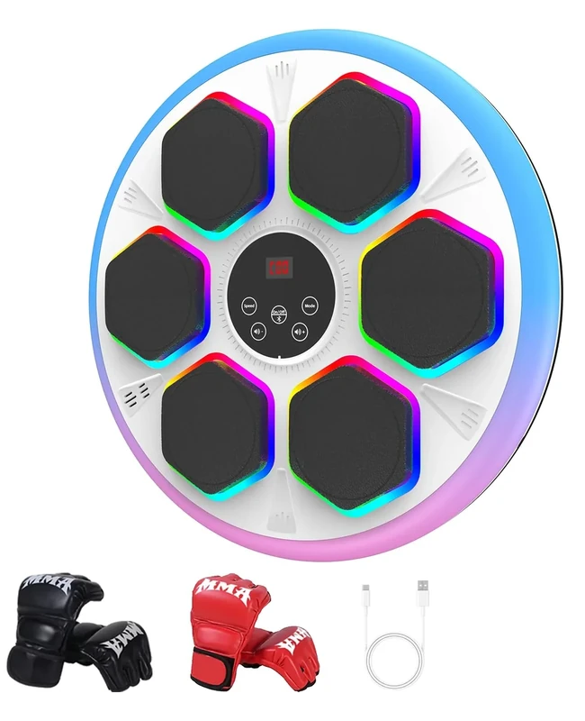 GAINO Music Boxing Machine, Smart Bluetooth Boxing Machine for Adults & Kids with 2 Boxing Gloves, 12 Modes/Speeds, Wall Mounted Music Boxing Workout Equipment for Home Office Gym (White)