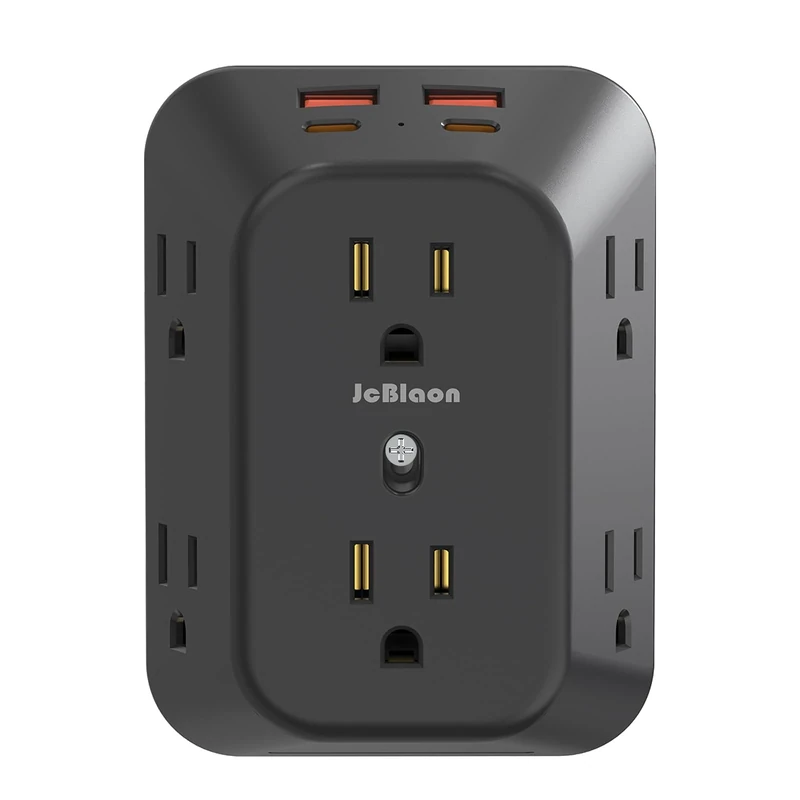 JcBlaon USB Charger - 6 AC Outlets + 4 USB (2A/2C) 1050J Surge