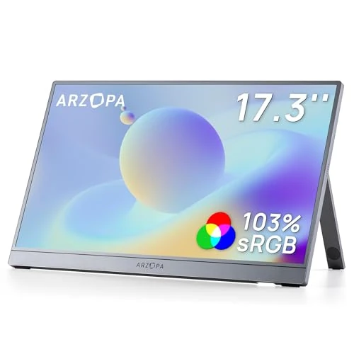 ARZOPA 17.3" Portable Monitor - 1080P FHD IPS, 103% sRGB, HDMI & USB-C