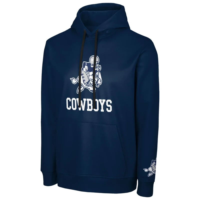 FOCO NFL Men's Official Sideline Throwback Retro Primary Logo Wordmark Performance Pullover Hoodie Sweatshirt (US, Alpha, XX-Large, Regular, Regular, Dallas Cowboys - Navy)