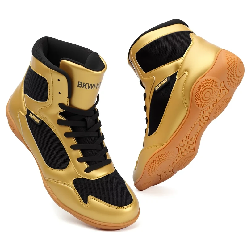 BKWHDAY Wrestling Shoes Men Boxing Boots for Youth Women Lightweight Breathable Non-Slip Cross Training Squats Bodybuilding Gym BlackGold