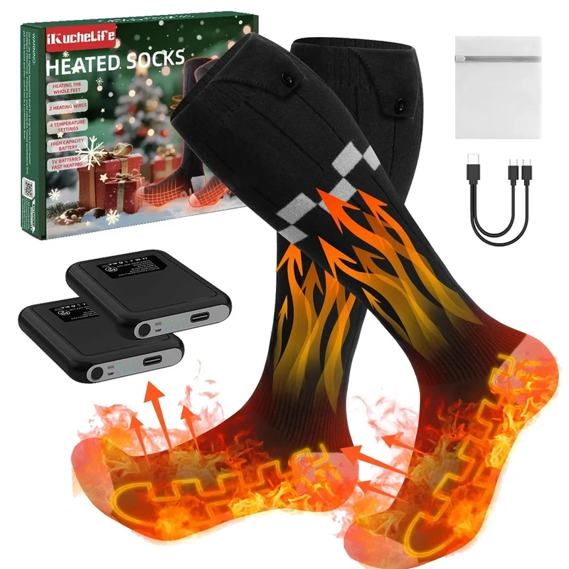 Heated Socks 7500mAh*2 Battery, Rechargeable Electric Heated Socks with 4 Adjustable Heating Levels Up to 14 Hours Surprise Gifts for Outdoor Hunting Camping Fishing Cycling Skiing Hiking Winter