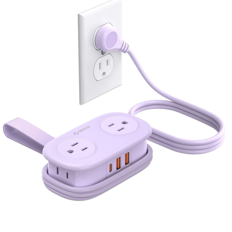 ORICO Purple Power Strip PD20W - 4 AC Outlets, 3 USB, 4FT Retractable