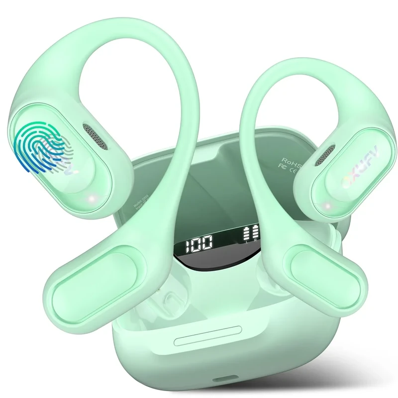 QXUFV Open Ear Bluetooth 5.4 Sports Headphones - 48H Playtime Green