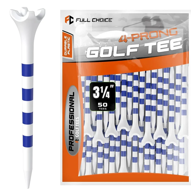 Full Choice 50 Pack (3-1/4") Plastic Golf Tees, Enhanced Durability & Stability, Engineered to Minimize Friction and Side Spin, Navy Blue