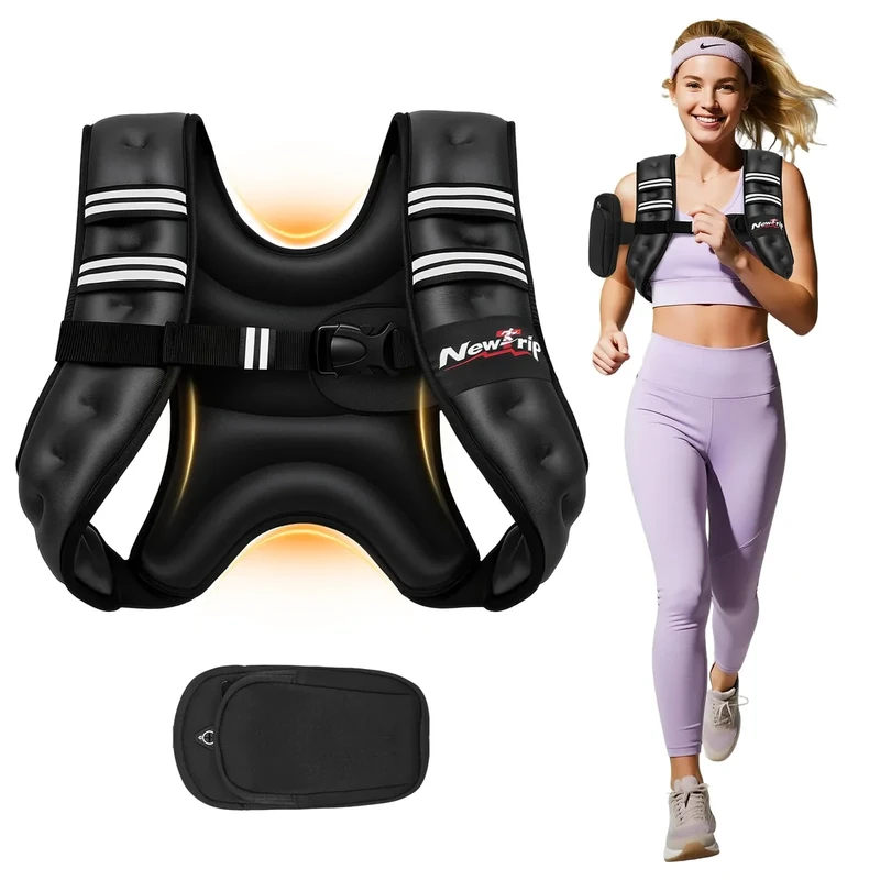 NewTrip Weighted Vest Women & Men - 5lbs/8lbs/10lbs/12lbs/15lbs/20lbs/25lbs/30lbs Adjustable Weight Vest with Detachable Phone Pouch - Ideal for Rucking,Walking,Weight Loss,Training&Running,Black,8 LB