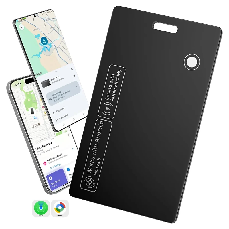 [2026 New] Dual Platform(Both iOS&Android) Rechargeable Air Tags Wallet Tracker Card, Slim Wallet Finder, Compatible with Apple Find My & Google's Find Hub, Item Locator, Wireless Charge, Key Finder