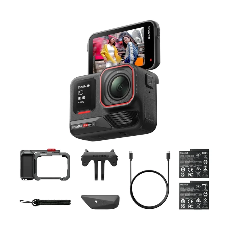 Insta360 Ace Pro 2 Dual Battery Xplorer Bundle - 8K Waterproof Action Camera Co-Engineered with Leica, Flagship 1/1.3" Sensor, 8K30fps, 4K60fps, 2.5" Flip Screen, AI Noise Reduction