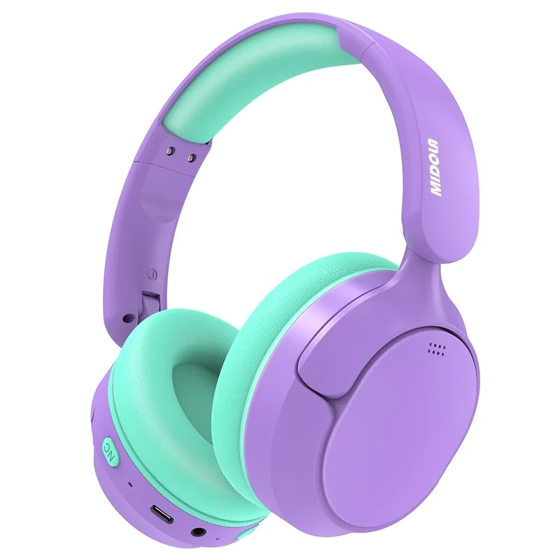MIDOLA Active Noise Cancelling Kids Headphones Bluetooth 5.4 Wireless Volume Limited 85/94dB,Type C Fast Charging,Over Ear Foldable with Mic Aux Cord for Toddler Child Pad Tablet Purple