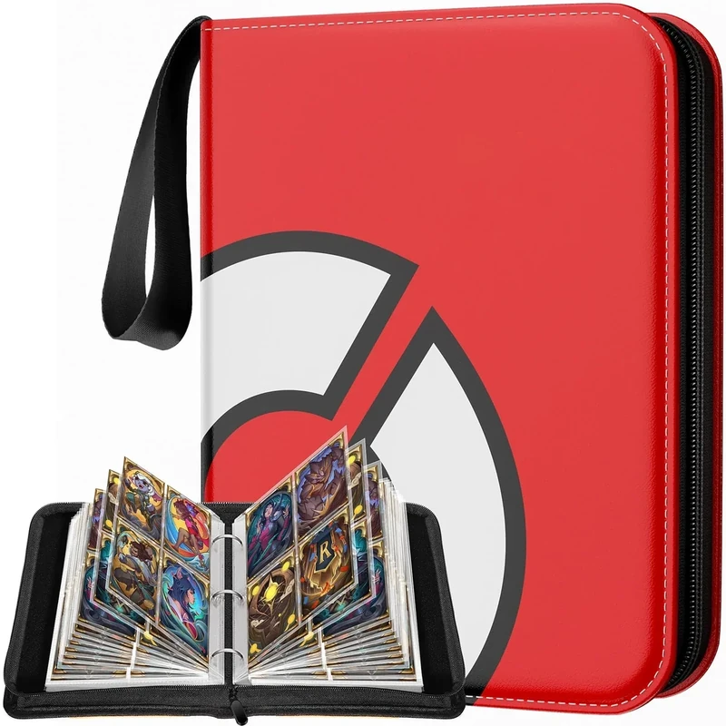 Card Binder 4 Pocket Gifts for Boys Girls, Waterproof 400 Pockets Card Holder Album with 50 Removable Sleeves for Trading Card - Binder Display Storage Carrying Case (Red)