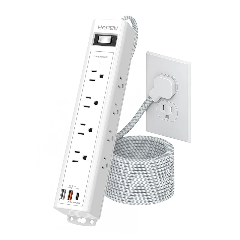 HAPOW Surge Protector Power Strip 5 FT Extension Cord with Multiple Outlets - 12 Widely AC Outlets and 3 USB Ports, Flat Plug, Wall Mount Outlet Extender with 1700J Overload Protection, ETL Listed