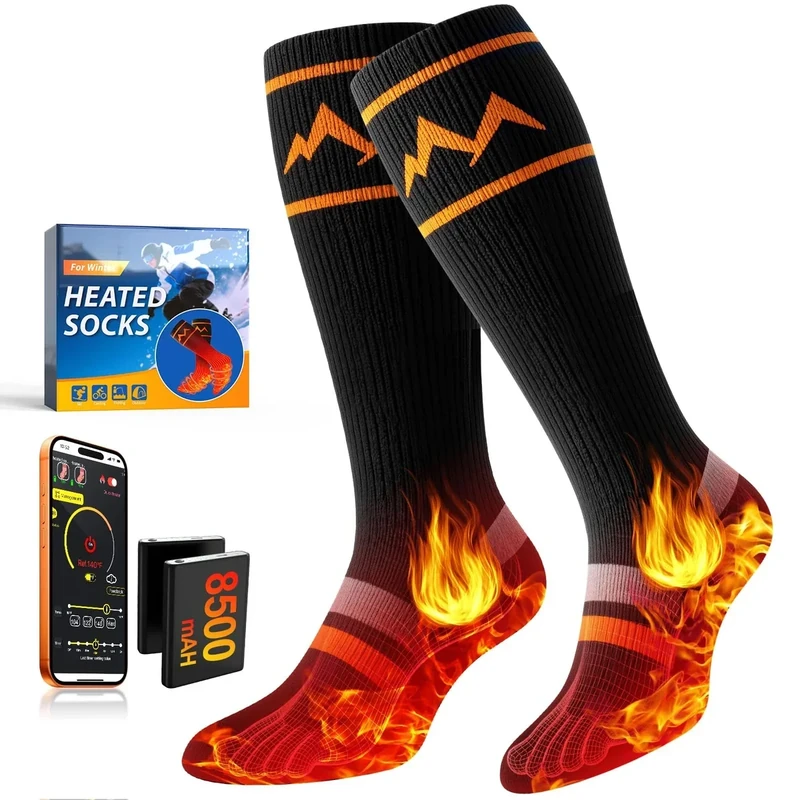 Heated Socks for Men Women with Smart APP Control Upgraded 8500mAH*2 Rechargeable Heated Socks Up to 12 Hours, Washable Electric Heated Socks for Skiing Hunting Camping Hiking Cycling