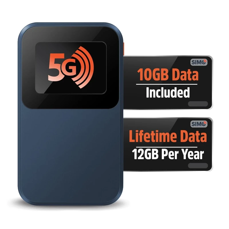 SIMO Solis Edge 5G Hotspot - WiFi 6, Lifetime 12GB + 10GB Global, 140+ Countries