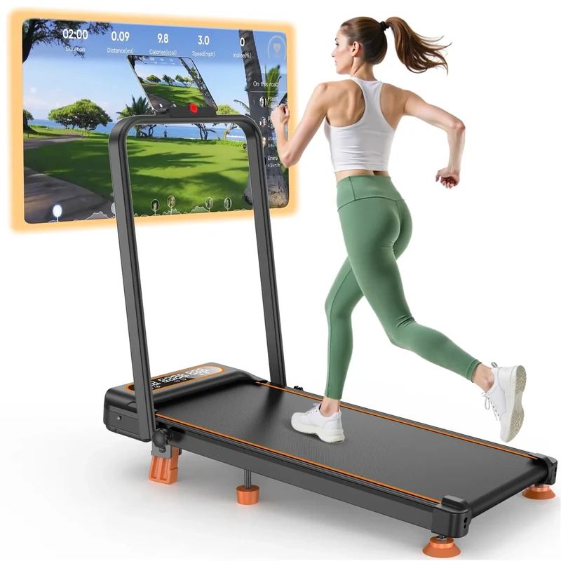 Walking Pad Treadmill with Incline, Upgraded 3.5HP Walking Pad with Handle Bar, 350Lbs Foldable Portable Treadmills for Home Office, 4 in 1 Under Desk Treadmill with Remote Control & APP, LED Display