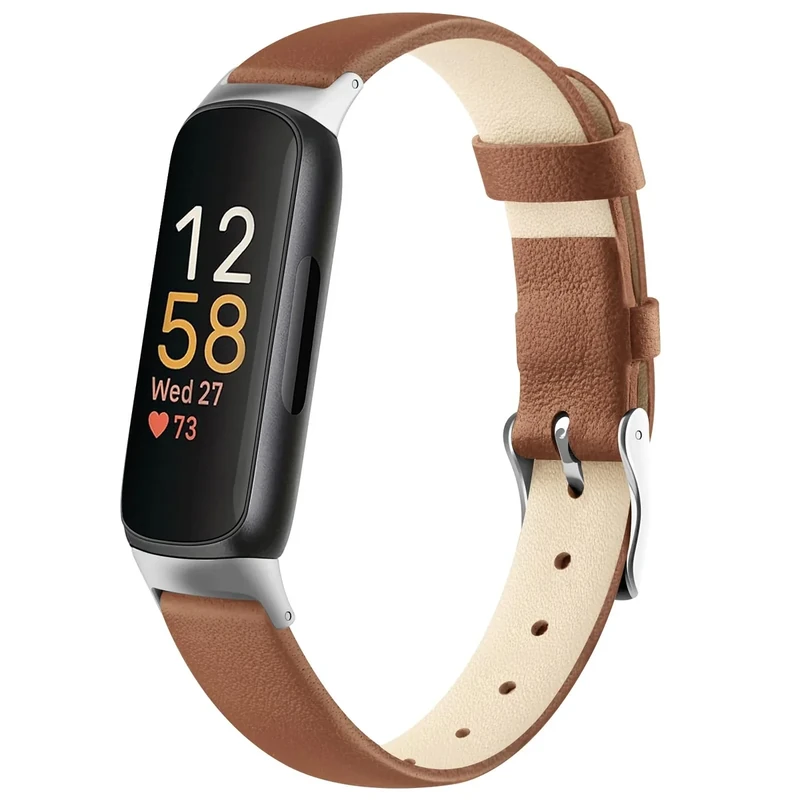 Vancle Leather Band for Fitbit Inspire 3 Bands Women Men, Genuine Leather Soft Strap for Fitbit Inspire 2/Inspire HR/Inspire (Brown)