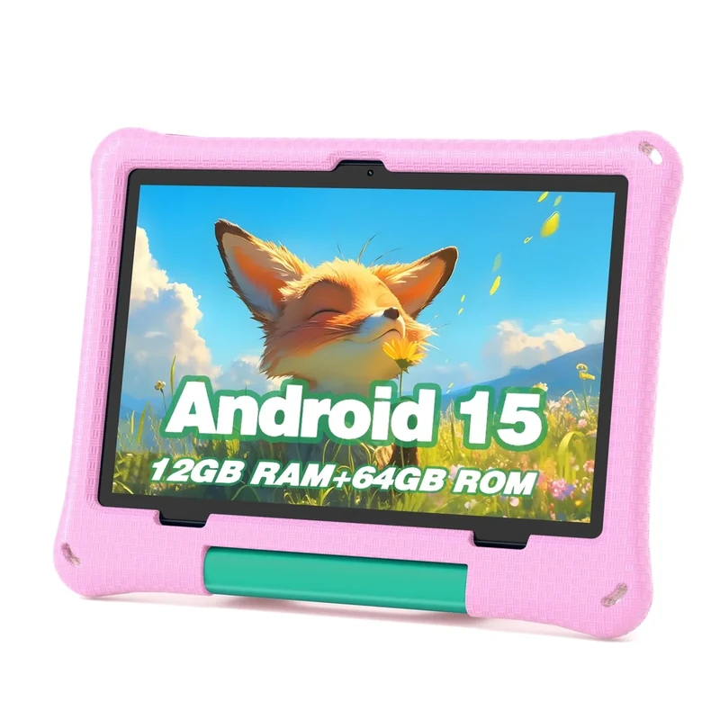 Kids Tablet: 10 Inch Android 15 Tablet for Kids, 64GB Octa-Core 6000mAh Battery, WiFi 6, Pre-Installed Kids Apps, Parental Control with EVA Protective Case - Ideal Gift for Toddler, Pink