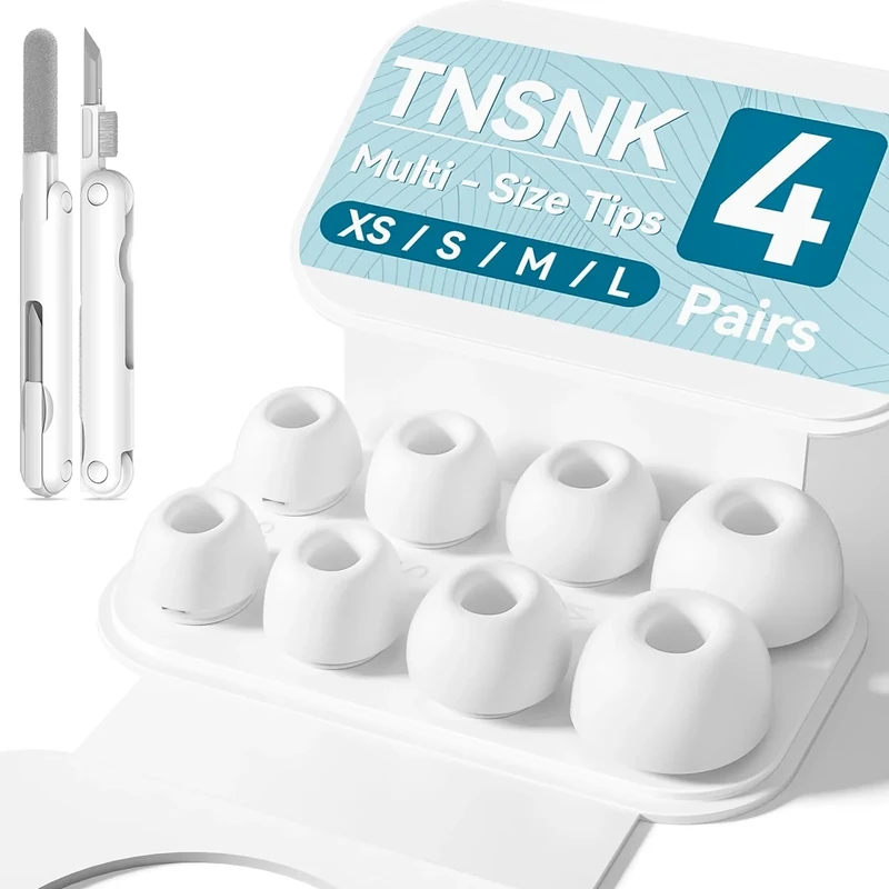 TNSNK [4 Pairs] Replacement Ear Tips for Airpods Pro 1st /2nd (2019/2022/2023) with Noise Reduction Hole,Built-in dust Guard Screen Silicone Ear Tips - 4 Sizes(XS/S/M/L),White