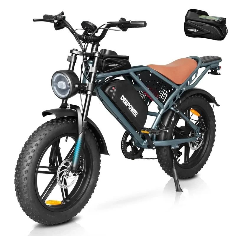 DEEPOWER Electric Bike for Adults,2000W Peak Motor&32MPH Electric Dirt Bike，48V 20AH/35AH/60AH Battery, 70-160 Max Miles,Dual Suspension Ebikes for Adults, 20" Fat Tire E Bike