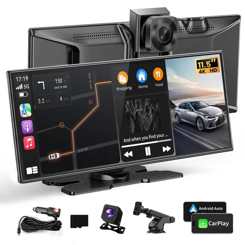 M CARKUMI 11.5" 4K CarPlay & Android Auto Touchscreen - Dash Cam & GPS