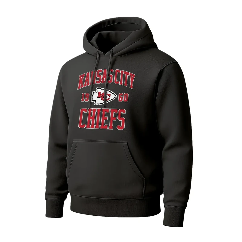 Hybrid Sports NFL - Kansas City Chiefs - Established - Men's and Women's Pullover Hooded Fleece Sweatshirt - Size Large - Black