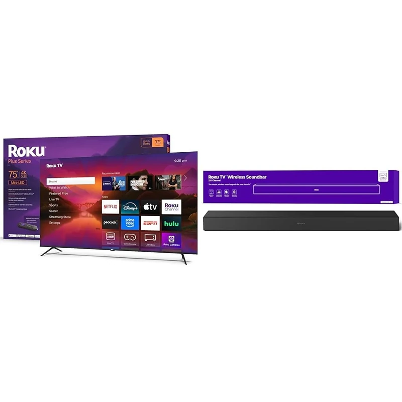 Roku 75-Inch Mini-LED 4K QLED TV + Wireless Soundbar - RokuTV