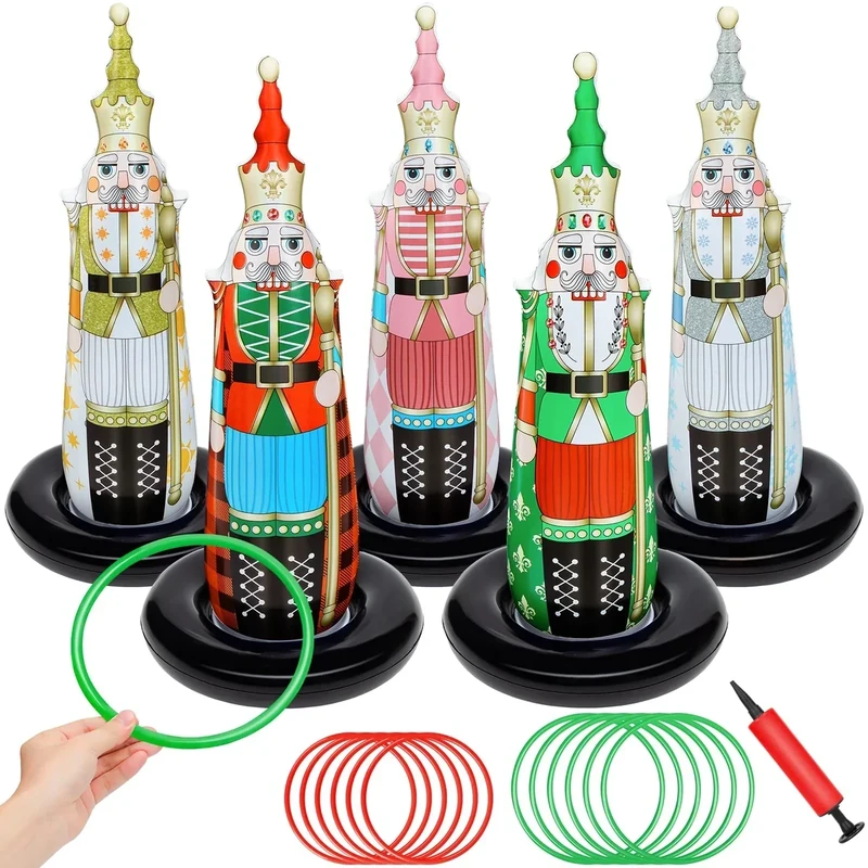 Christmas Ring Toss Games for Family Kids Party 5 Pack Inflatable Nutcrackers Toss Game Adults for Indoor Outdoor Garden Toys Gifts Holiday Decorations