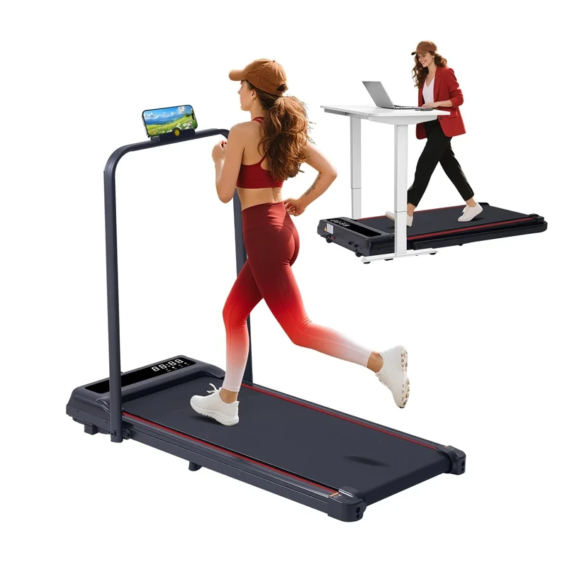 Treadmill with Handles for Home Small, 3.0HP Electric Compact Walking Pad Treadmills with Handle Bar, 0.6-6.2MPH Portable Under Desk Treadmill Home for Small Space, 320LBS
