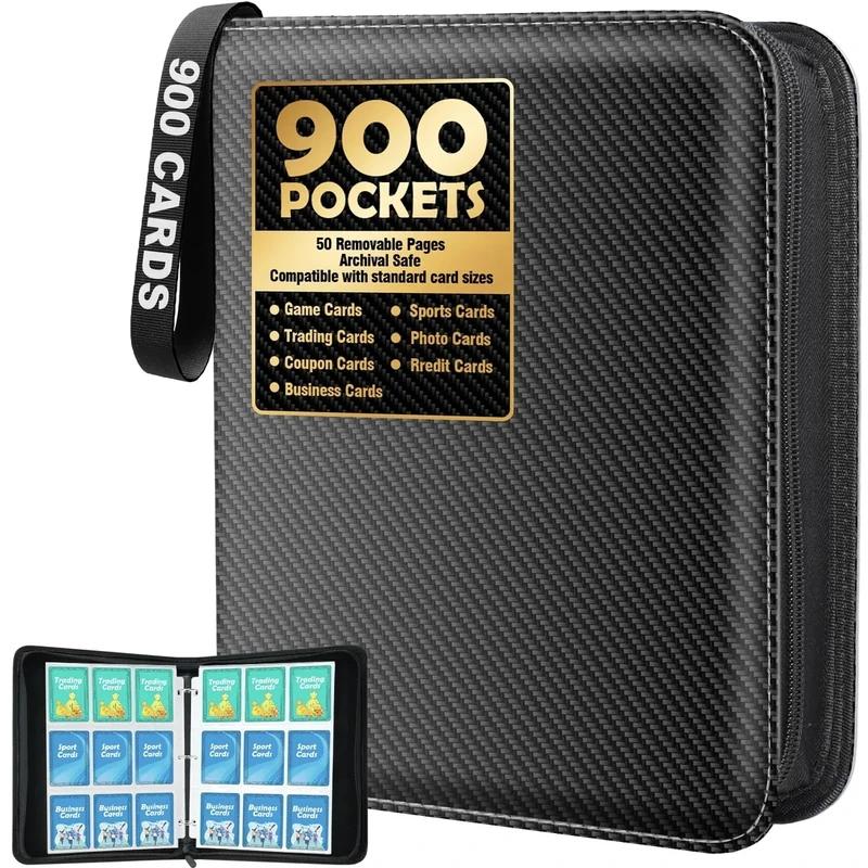 Card Binder 9 Pocket, 900 Pockets Card Holder Compatible with Game Cards Gift for Girls, Trading Card Binder Album Case Book Storage For Photocards, Large,Black