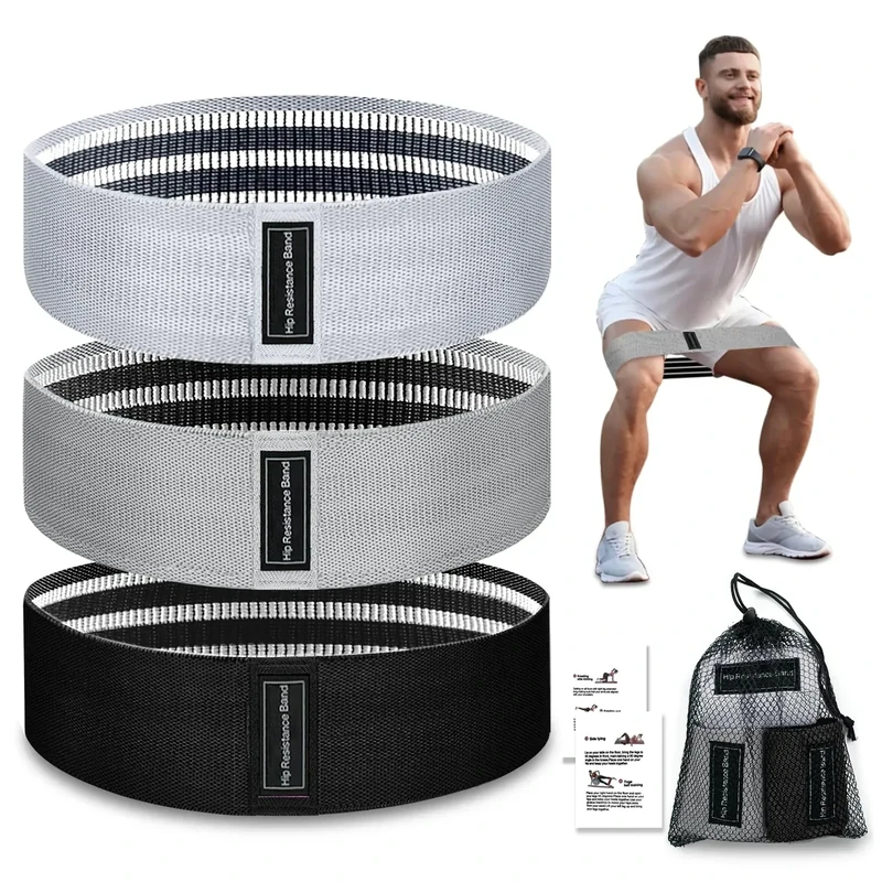 Exercise Bands, 3 Levels Fabric Resistance Bands for Working Out, Workout Bands Resistance for Women & Men, Multi-Colored Fabric Booty Bands for Leg Strength Training, Rehab, Yoga (Grey)