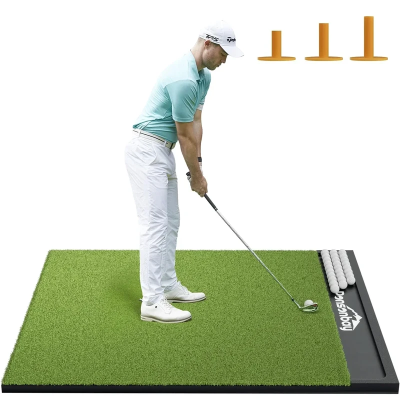 Integrated 5x4ft 6x4ft & 6x5ft 26mm-31mm Golf Mat with Ball Tray, Thickening Golf Mats Practice Outdoor & Indoor Artificial Turf Matt with 3 Tees