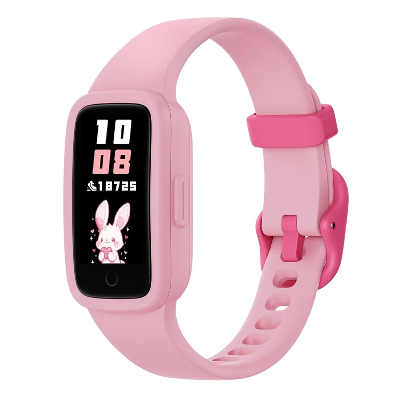 BIGGERFIVE Vigor 3 Kids Fitness Tracker Watch, AMOLED Screen, No App No Phone Needed, 3ATM Waterproof, Heart Rate and Sleep Monitor, Pedometer Watch, Sports Step Counter for Girls Ages 5-15, Pink