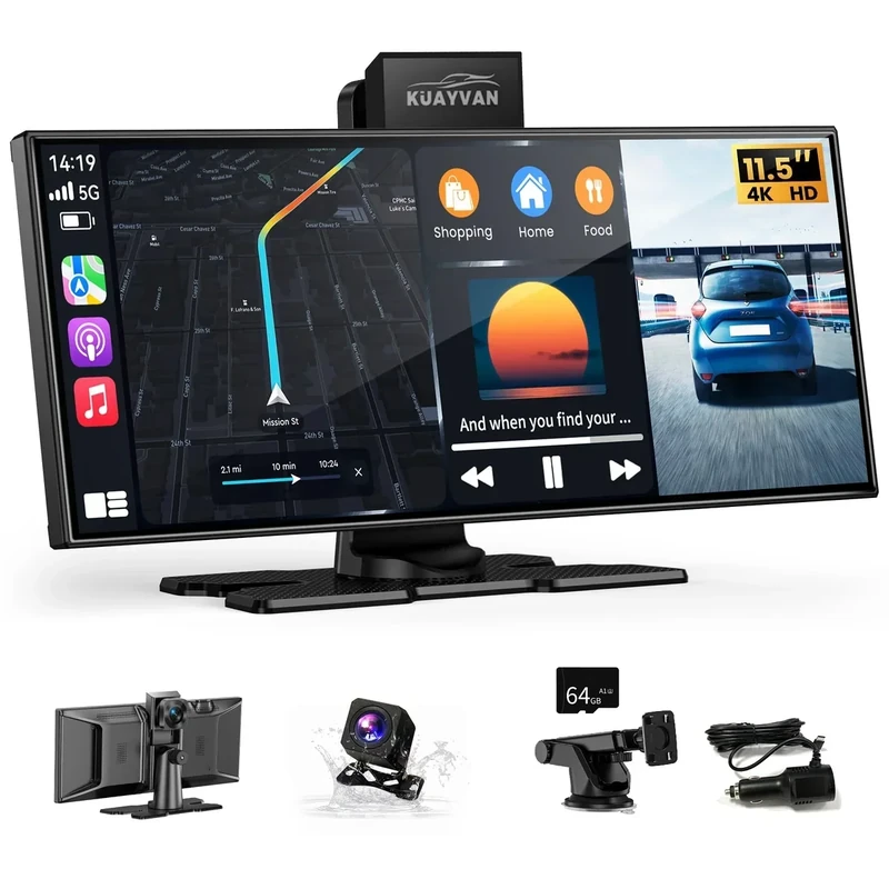 Largest 11.5"Wireless CarPlay Screen for Car,Portable A-pple Car Play & Android Auto,HD Touchscreen with 4K Dash Cam,Backup Camera,Bluetooth, Navigation,Voice Control,GPS,Mirror Link, for All Vehicles