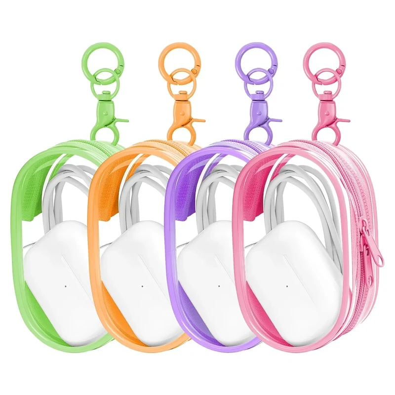 Linsaner Storage Bag for Organizing Data Cables, Earphone, Chargers, Keys, Change, Blind Box Doll Transparent Display Bag, Portable Multi-Function Storage (4Pack, Pink + Purple + Orange + Green) - Image 1