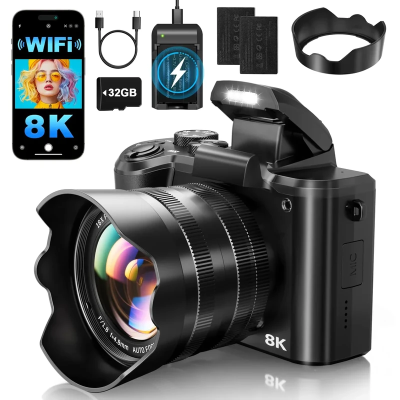 XNSIAKXA 8K 88MP Dual Lens Camera with 16X Zoom, Touchscreen & WiFi