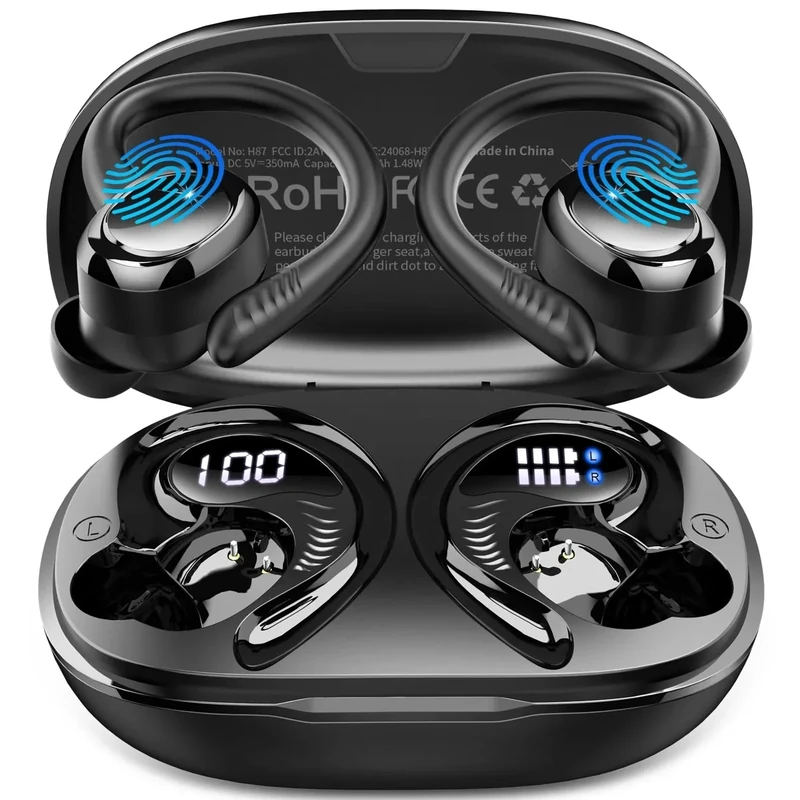 Hupoaf Earbuds Sport - Bluetooth 5.4, 50H Bass, ENC, IP7 Waterproof