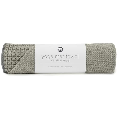 S&T INC. Yoga Mat Towel with Non-Slip Grip, Enhanced Silicone Grip, Soft and Absorbent for Gym, Pilates, and Hot Yoga Mat, 1 Pack, 24 inches x 72 inches, 340GSM, Grey