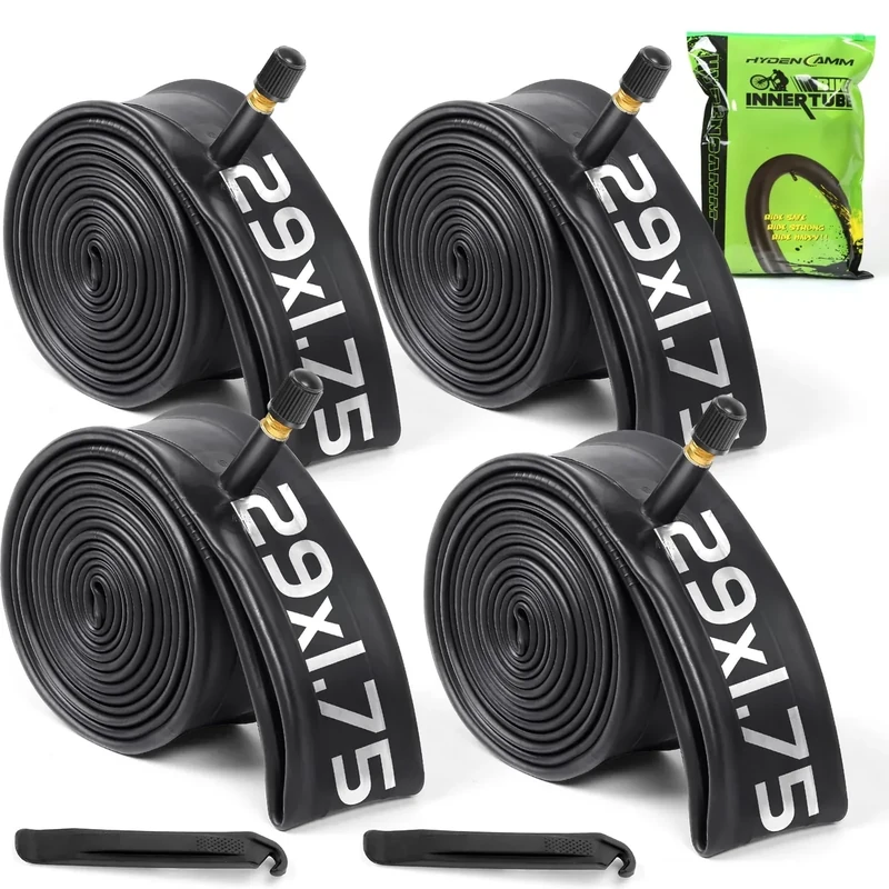 Hydencamm 4 Pack 29x1.75/2.125 Bike Tube, 29 Inch Bike Tire Tube with 32mm AV Schrader Valve, Butyl 29 Bike Tube with 2 Tire Levers, 29x1.75/1.95/2.10/2.125 Inner Tube for Kids/MTB/Road Bikes