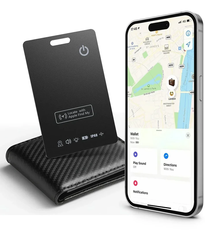 LOXP Wallet Tracker Card – Works with Apple Find My [Apple MFi Certified, iOS Only], Slim 1.65mm Bluetooth Item Finder, IP68 Waterproof, Wireless Rechargeable GPS Locator for Wallet, Keys & Luggage