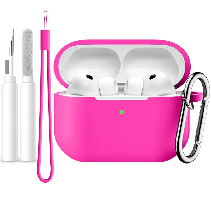 for AirPods Pro 3 Case with Cleaner Kit,Soft Silicone Cover with Keychain & Lanyard Compatible with Apple AirPod Pro 3rd Generation Case for Women & Men,Full Body Protection,Led Visible,Rose Pink