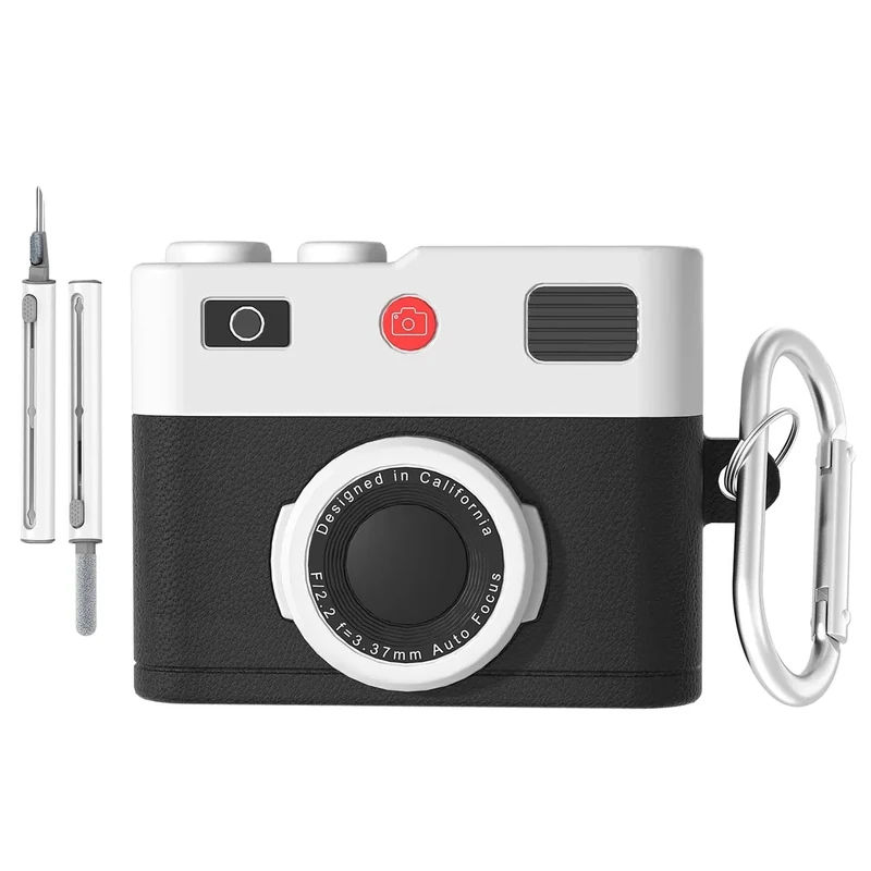 for AirPods Pro 3 Case Cover,Cartoon Cute Cool Retro 3D Camera Protective Silicone Skin Cover for AirPods Pro 3 Case,with Cleaner Kit and Keychain,Black