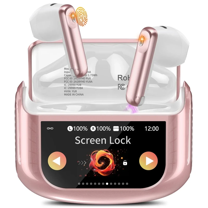 Niderson Wireless Earbuds, Bluetooth 5.4 Headphones with Multifunctional Touch Screen, 48H Hi-Fi Stereo Ear Buds with ENC Noise Cancelling Mic/5 EQ Modes Earbuds, IPX7 Earphones for iOS Android Rose