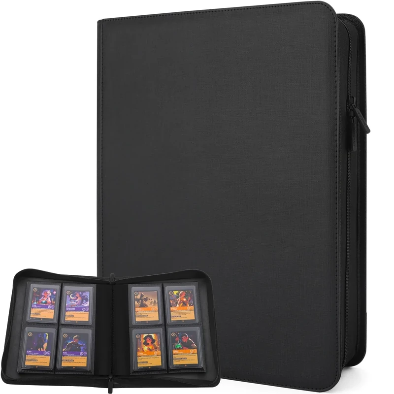 Forzarocket 144 Toploader Binder | 4-Pocket Zippered Ringless Album for TCG & Sports Cards | PU Leather Side-Load Storage