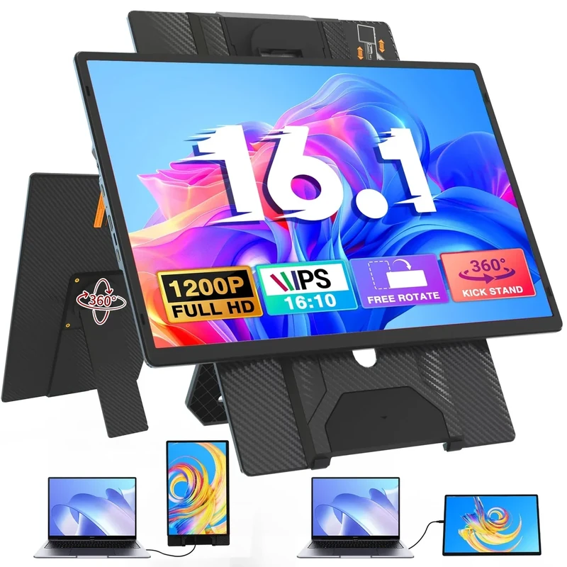 Sitrunda Laptop Screen Extender Portable Monitor, FHD 1200P 16.1" Detachable Monitor Extender for Laptop, Fit for 13-17" Laptops, Compatiable with Windows/Mac/Chrome/Android
