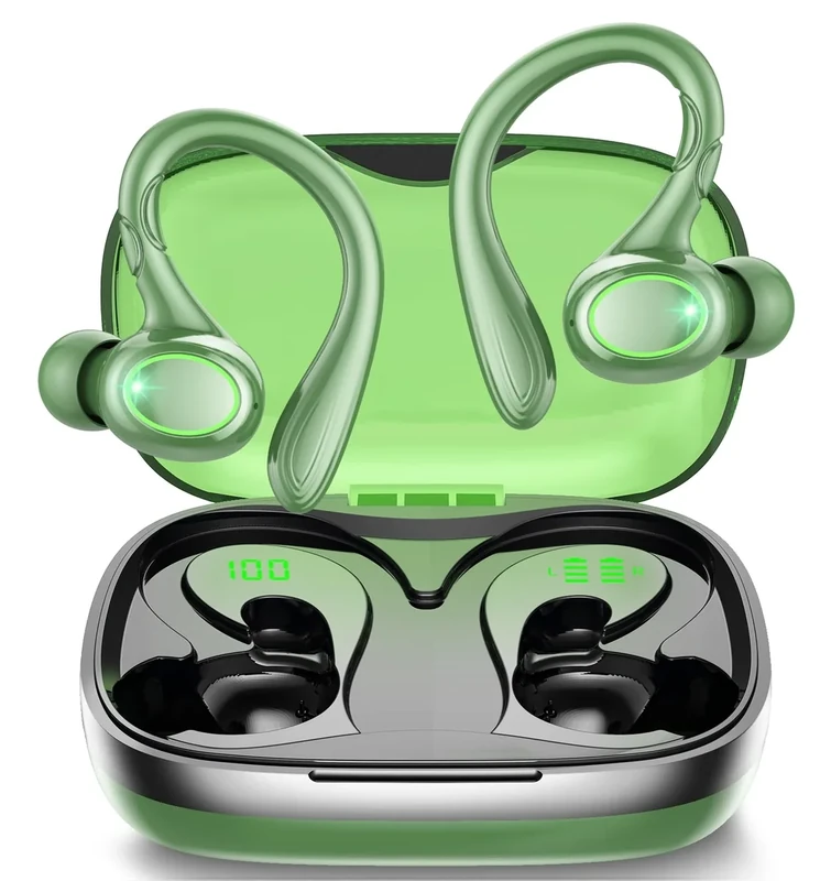 Wireless Earbuds, 60H Playback Bluetooth 5.3 Headphones,Noise Cancelling Wireless Headphones with LED Battery Display, Mics Clear Call, IPX7 Waterproof Bluetooth Earbuds for Workout Sports (GREEN)