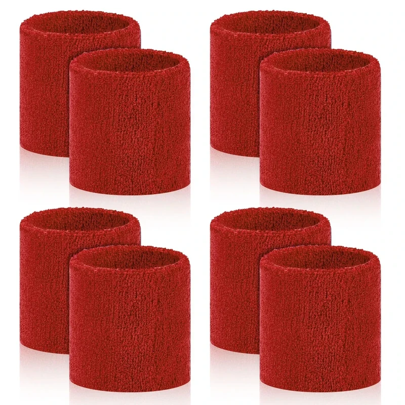 PEASUG 8 Pcs Sports Wrist Sweat Bands for Men & Women，Absorbent Wrist Sweatbands Tennis Wristbands, Elastic Wrist Bands for Sweat for Basketball Tennis Football Gym Running Working Out, Red