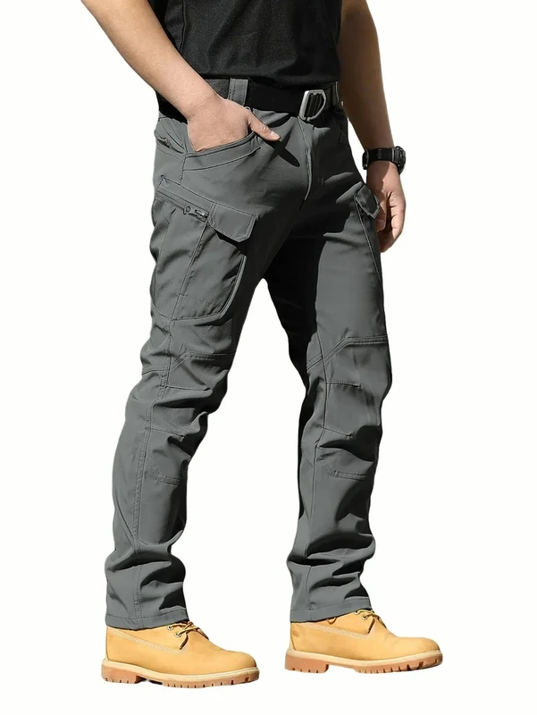 FLYFIREFLY Men's Tactical Cargo Pants Water Resistant Ripstop Outdoor Quick Dry Hiking Work Pants with Pockets(No Belt) Dark Grey