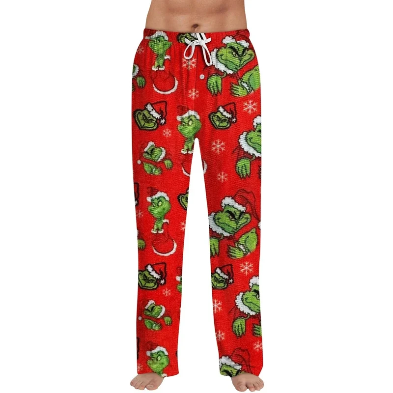 Matching Flannel Pajamas for Couples,Christmas Pajama Pants Men Funny Holiday Elastic Waist Loose Fit Wide Leg Lounge Pant Mens Pajamas Bottoms(Large,Reds)